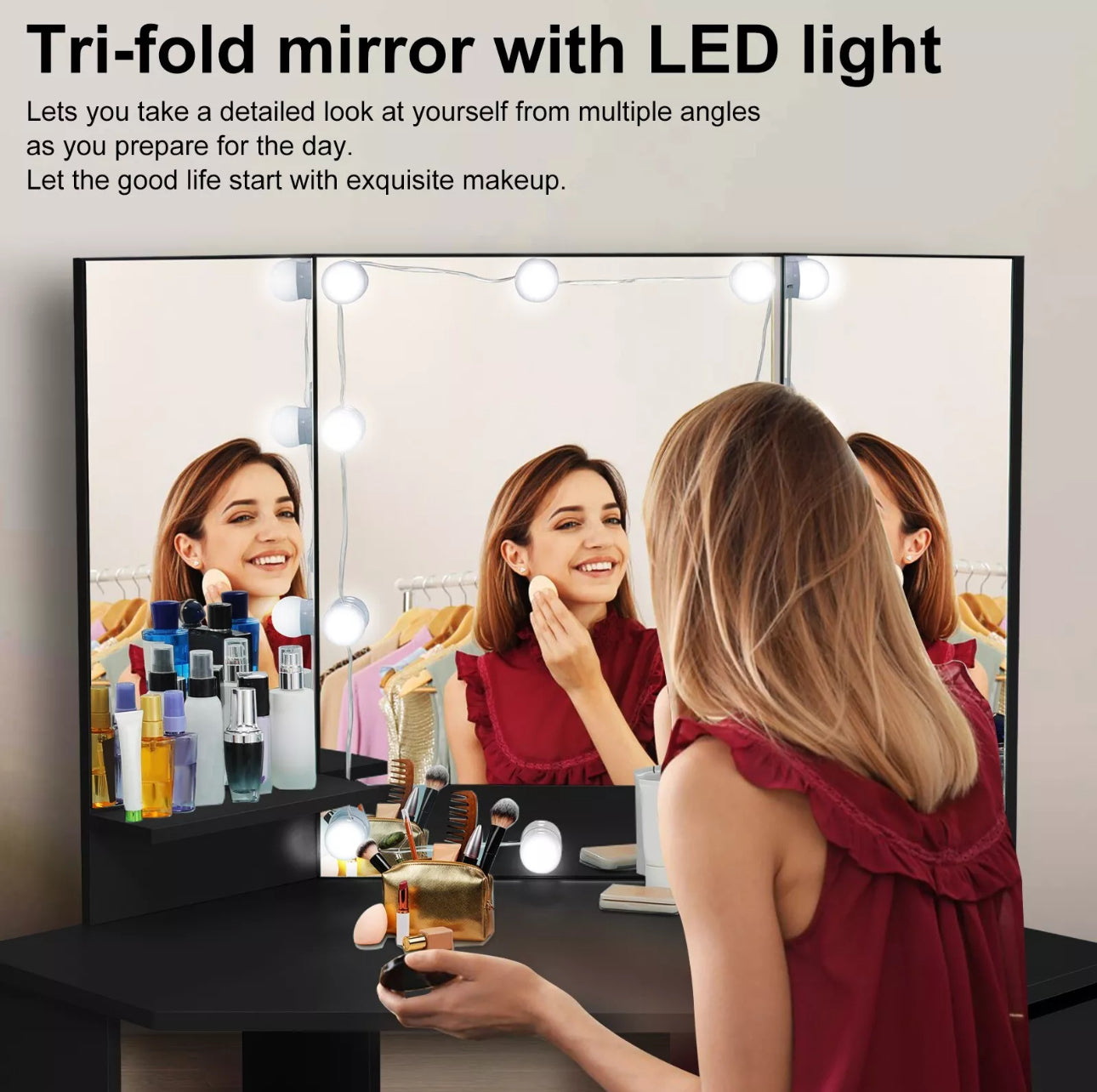Panana Corner Dressing Table with LED Light