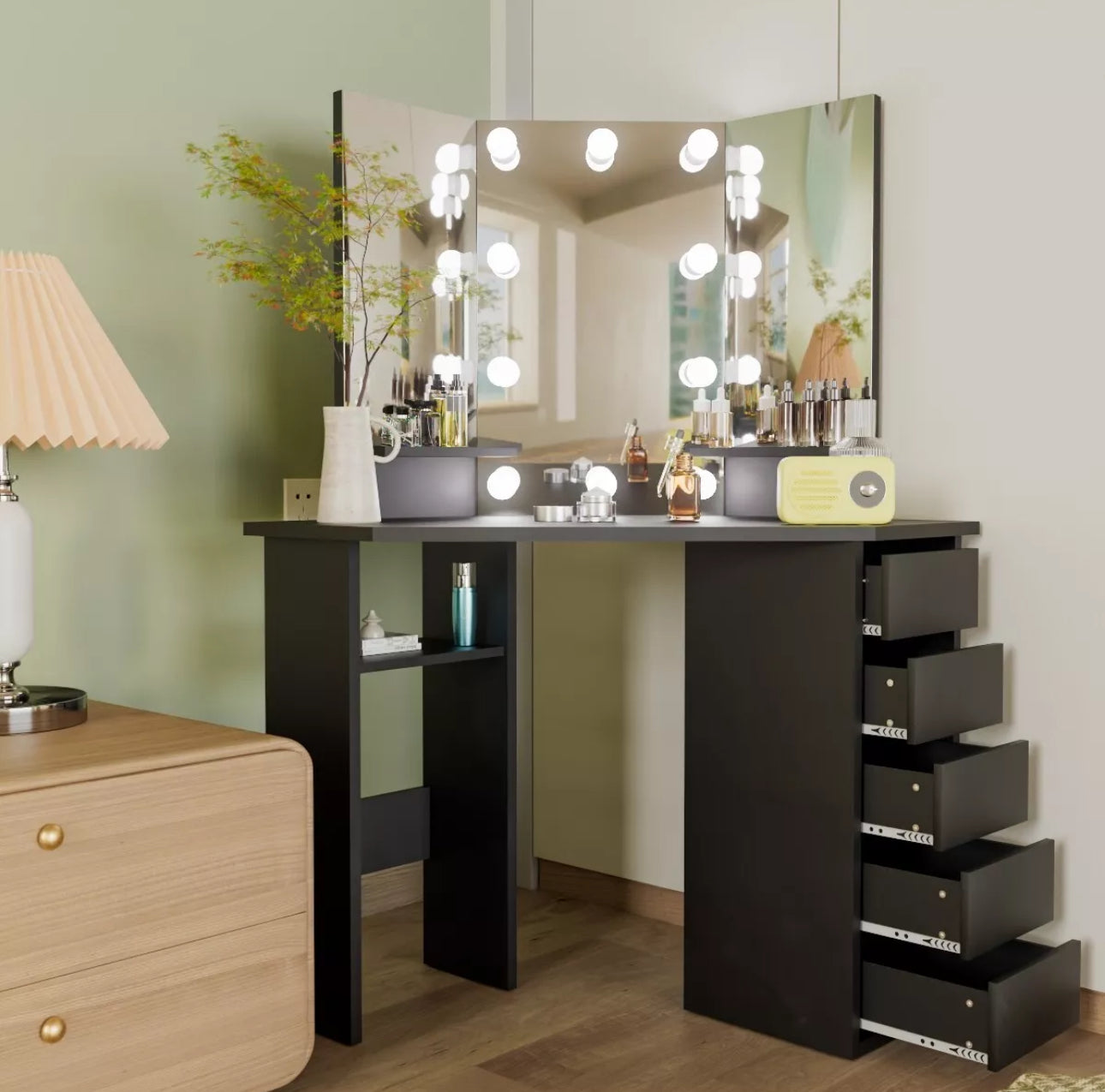 Panana Corner Dressing Table with LED Light