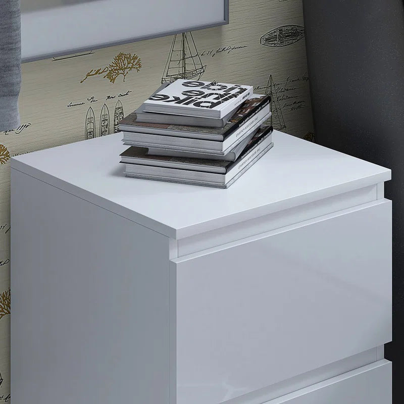 2 Drawer Bedside Table Drawer High Gloss Front Bedroom White