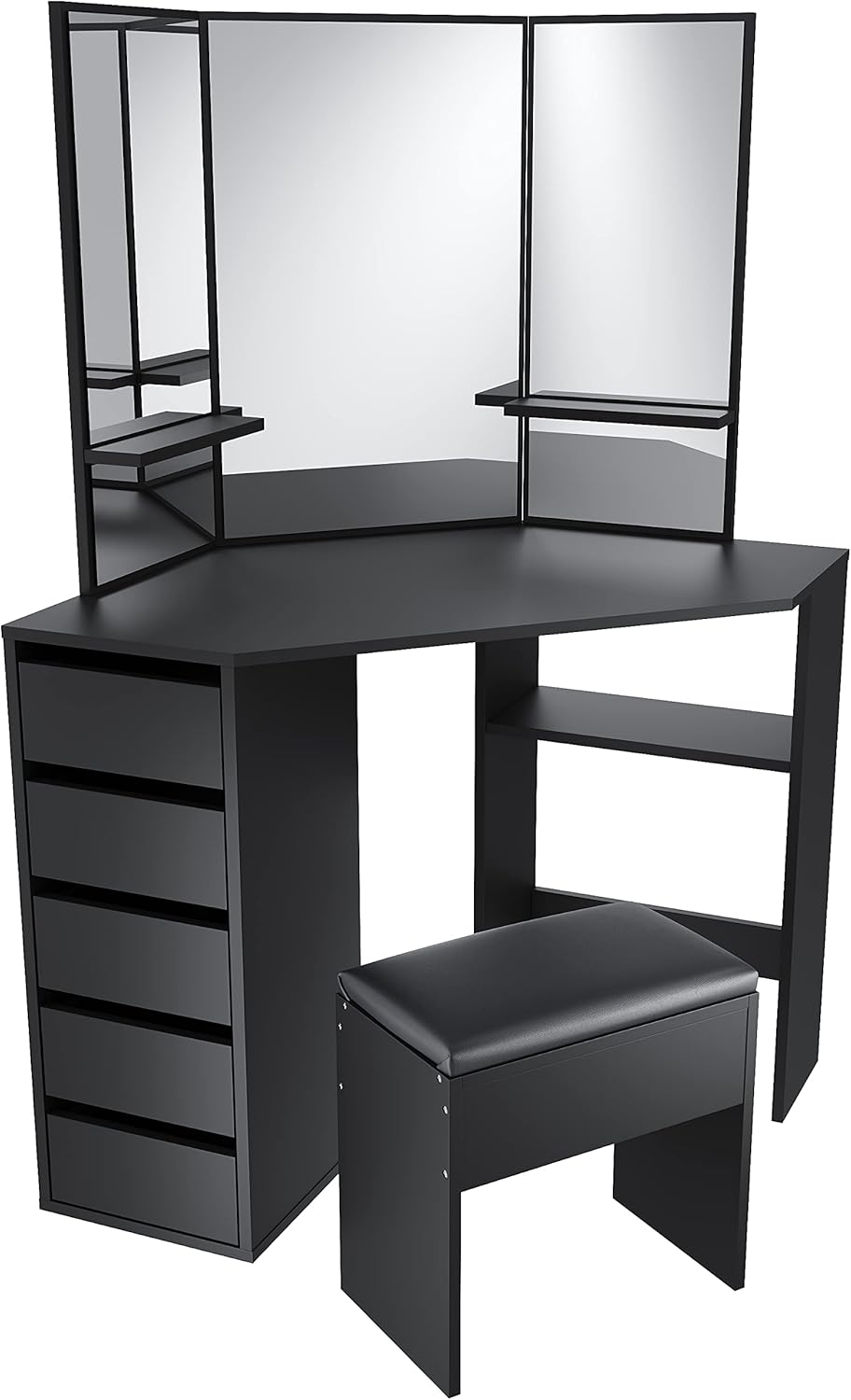 Makeup Desk with 3 Angle Mirror and 5 Drawers