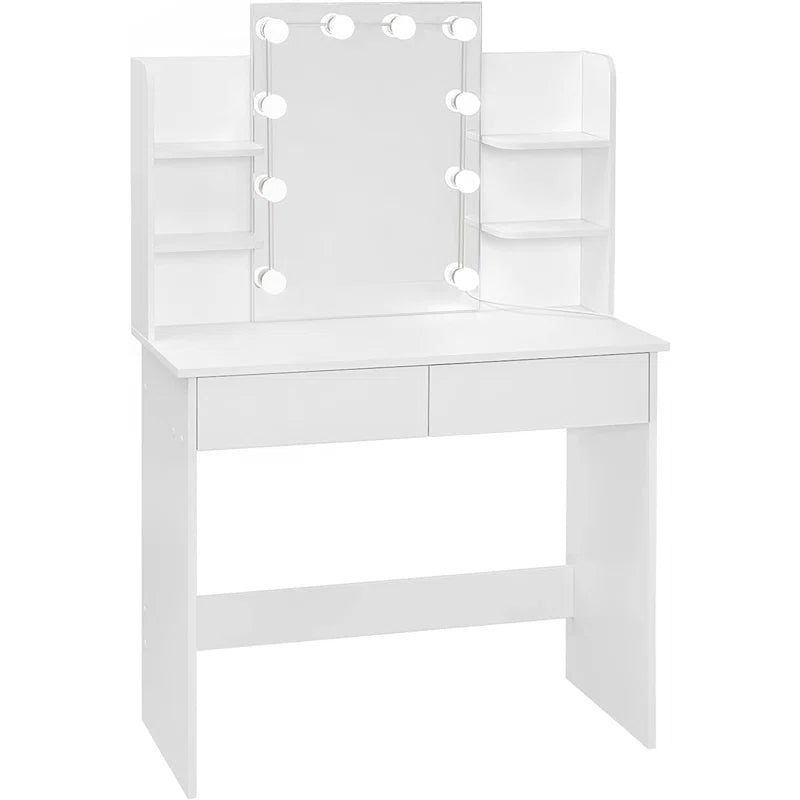 Dressing Table with Mirror, Shelves & Light Bulbs Vanity Makeup Desk Set with Drawers Bedroom Furniture