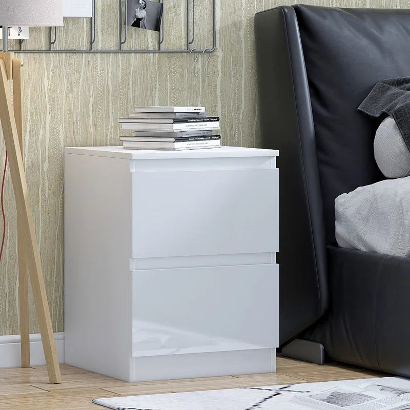 2 Drawer Bedside Table Drawer High Gloss Front Bedroom White