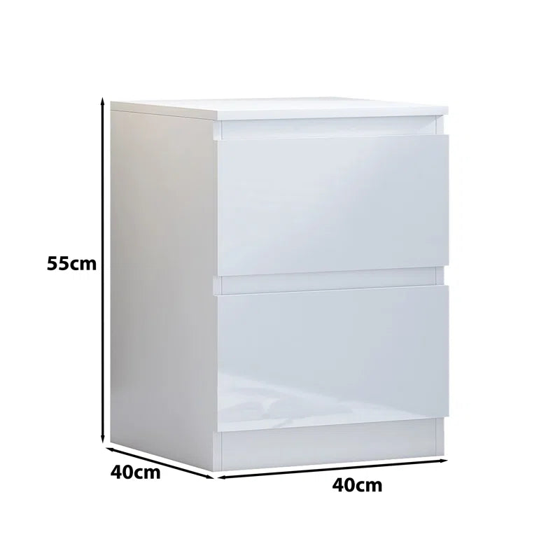 2 Drawer Bedside Table Drawer High Gloss Front Bedroom White