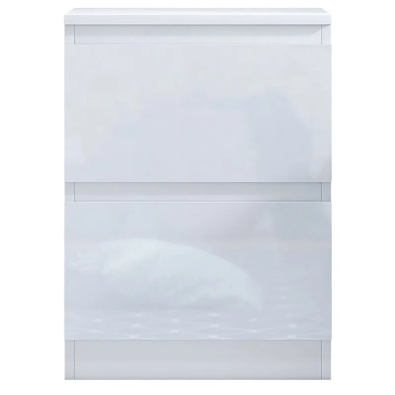 2 Drawer Bedside Table Drawer High Gloss Front Bedroom White