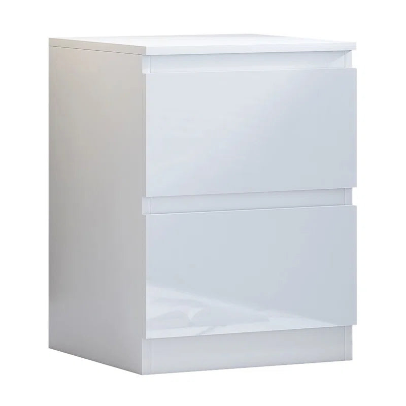 2 Drawer Bedside Table Drawer High Gloss Front Bedroom White