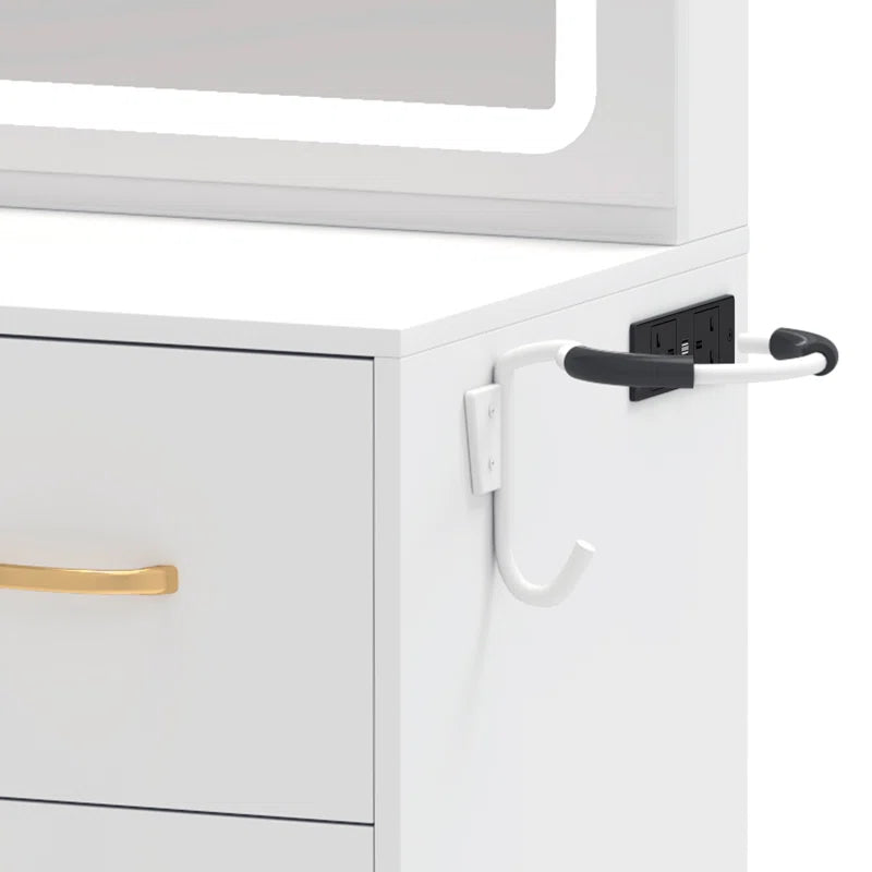 White Dressing Table With 4 Drawers, LED Mirror & Stool Bedroom Vanity